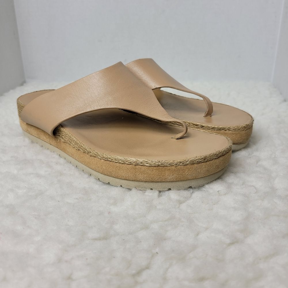 Vince Fatima Women's Sandals Size 7.5 Tan Leather Platform Flip Flop Thong Shoes